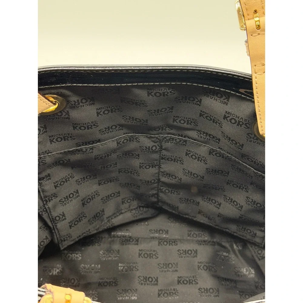 Michael Kors Black Patent Leather Monogram Tote Bag Gold‎ Hardware